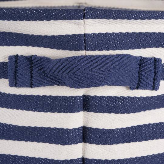 DII® 20" French Blue & White Striped Round PE-Coated Herringbone Cotton Laundry Hamper